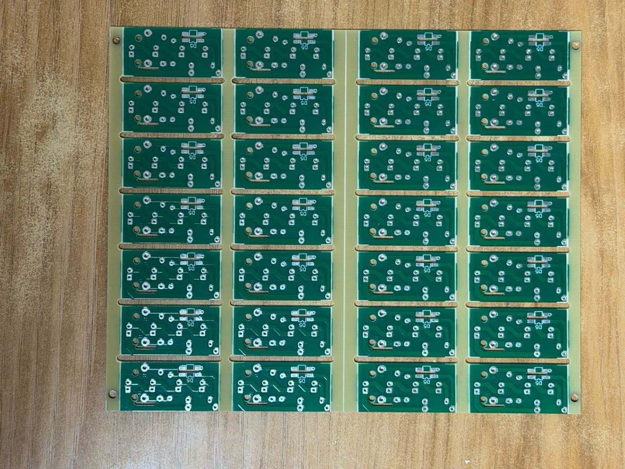 Panel of boards with routing and v-groove cuts